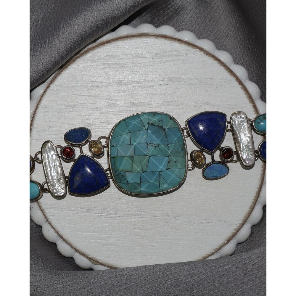 Whitney Kelly Sterling Silver Multi Gemstone Bracelet 37G / 7.6-8.6in